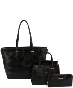 3 in 1 Crocodile Leather Bag Satchel Set LMD001-Z BLACK